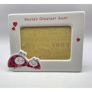 Amscan Worlds Greatest Aunt Ceramic 4x6 Photo Frame White Red Ladybug Hearts